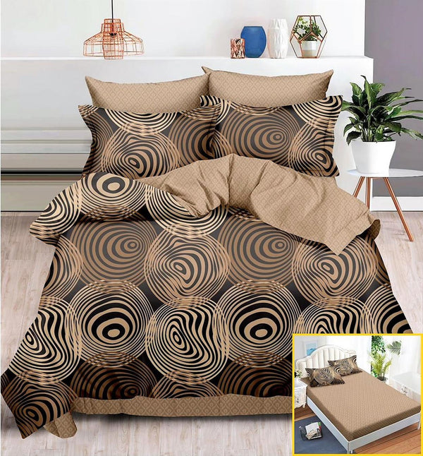 Lenjerii cu Elastic Finet Pucioasa Pat Dublu Maro Crem Cercuri Abstracte BFE210