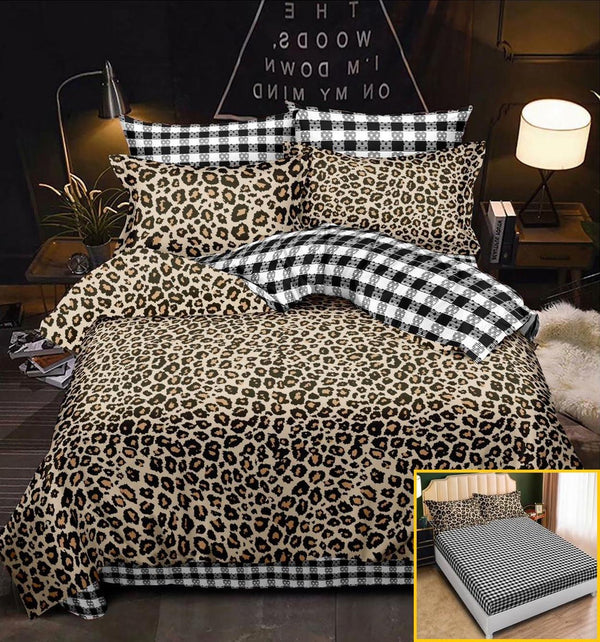 Lenjerii cu Elastic Finet Pucioasa Pat Dublu Maro Leopard BFE169