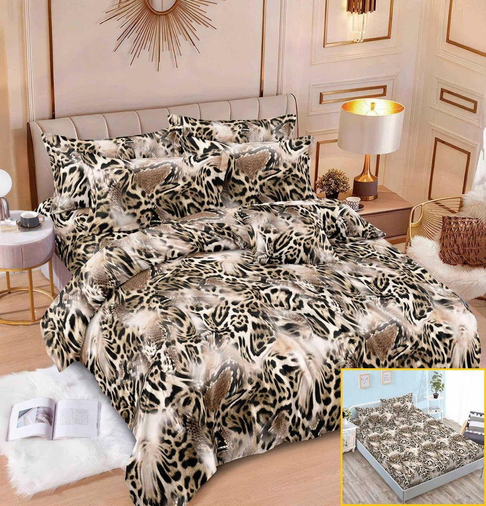 Lenjerii cu Elastic Finet Pucioasa Pat Dublu Maro Leopard BFE308