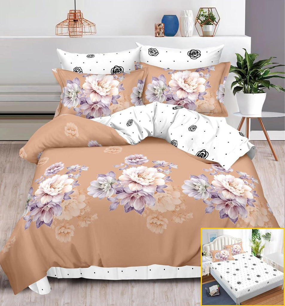 Lenjerii cu Elastic Finet Pucioasa Pat Dublu Bej Floral BFE148