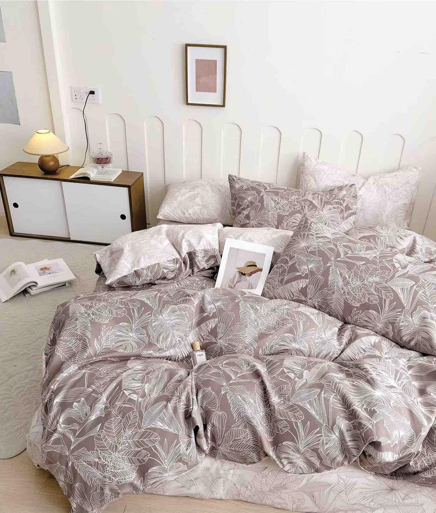 Lenjerii cu Elastic Finet Gros Pat Dublu Roz Pudra Frunze BFEJ48