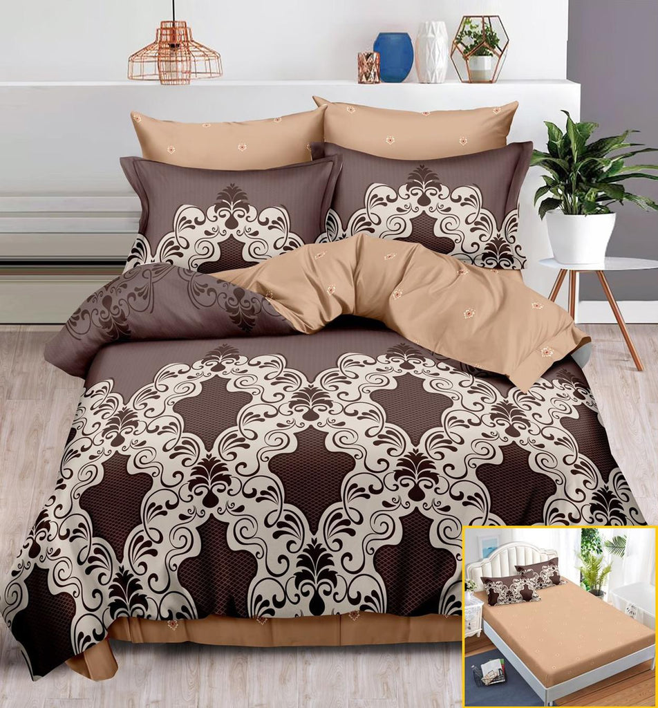 Lenjerii cu Elastic Finet Pucioasa Pat Dublu Maro Oriental BFE147
