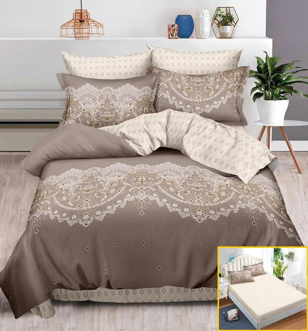 Lenjerii cu Elastic Finet Pucioasa Pat Dublu Bej Oriental BFE163