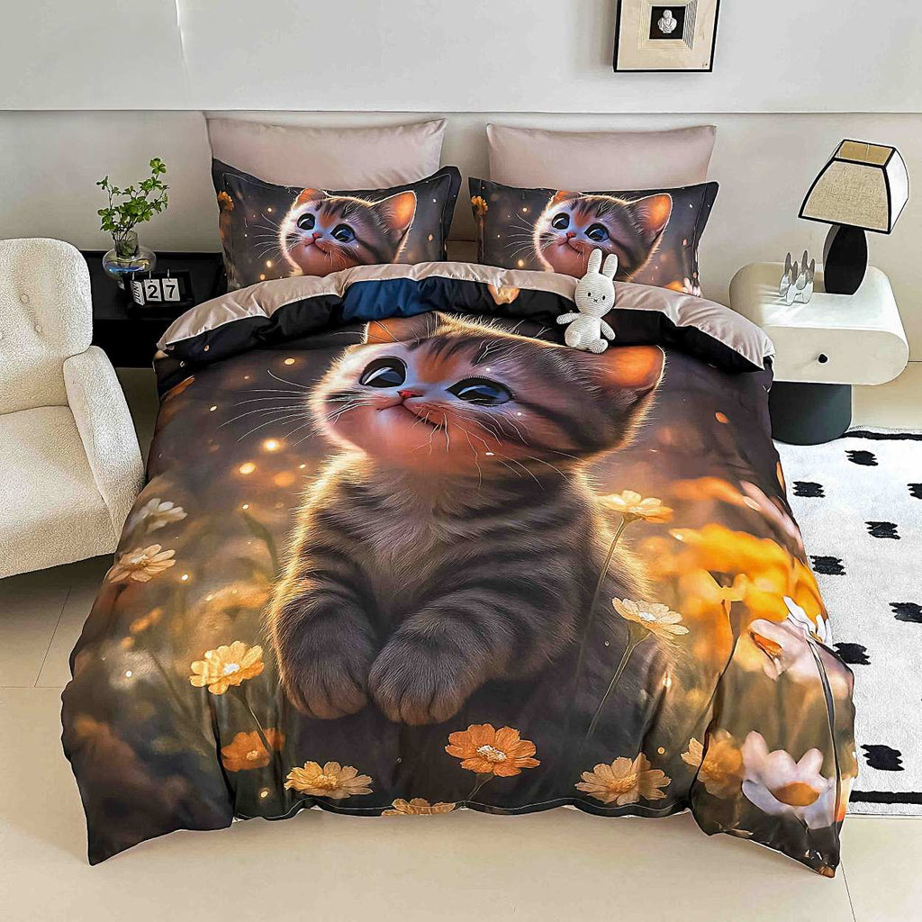lenjerii cu elastic bumbac finet gros digital print maro portocaliu pisica BFEJ509