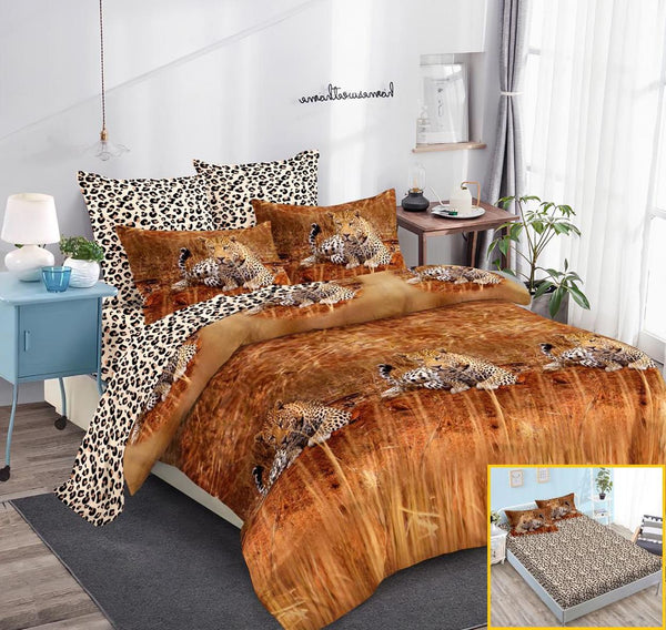 Lenjerii cu Elastic Finet Pucioasa Pat Dublu Maro Animal Print BFE67