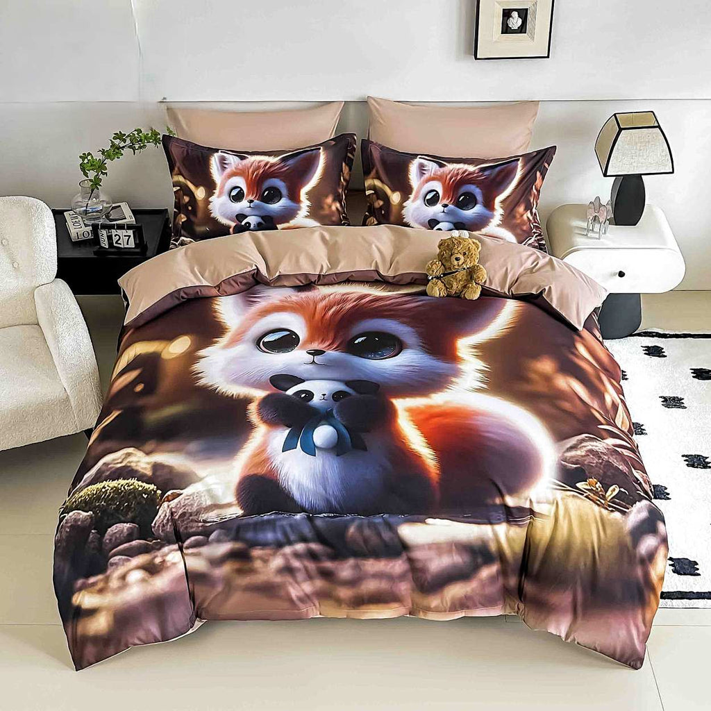 lenjerii cu elastic bumbac finet gros digital print maro portocaliu vulpe BFEJ533