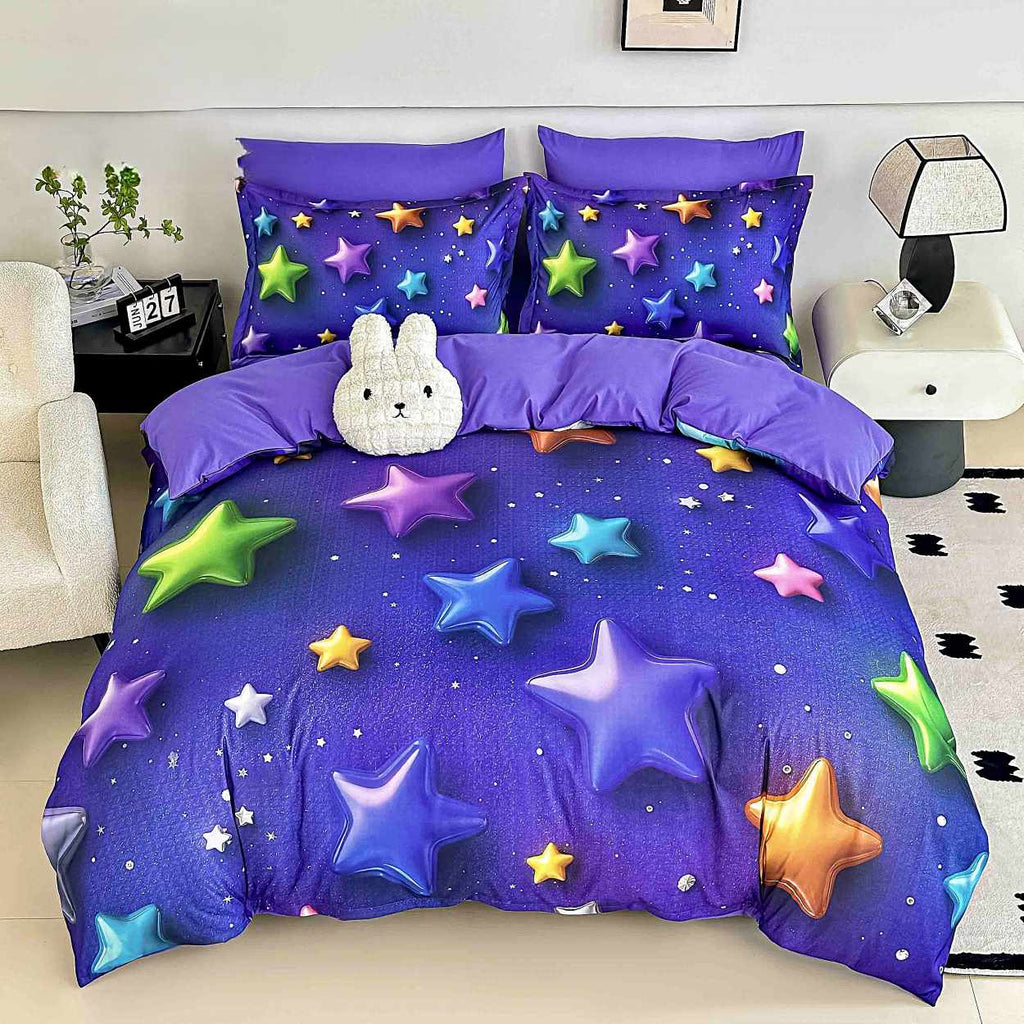 lenjerii cu elastic bumbac finet gros digital print mov stele multicolor BFEJ537