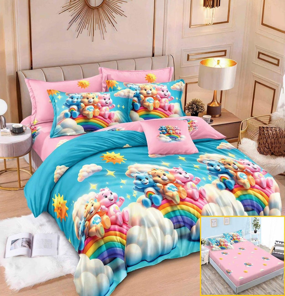 Lenjerii cu Elastic Finet Pucioasa Pat Dublu Roz Albastru Ursuleti Care Bears BFE298