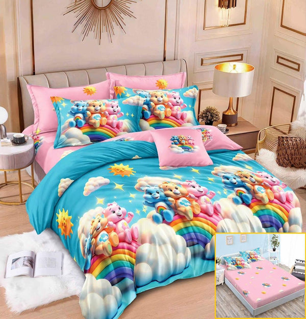 Lenjerii cu Elastic Finet Pucioasa Pat Dublu Roz Albastru Ursuleti Care Bears BFE298