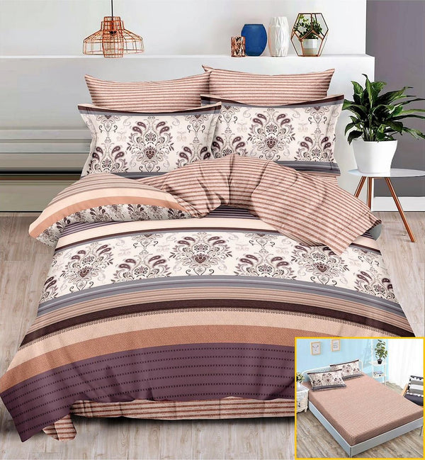 Lenjerii cu Elastic Finet Pucioasa Pat Dublu Bej Maro Dungi BFE132