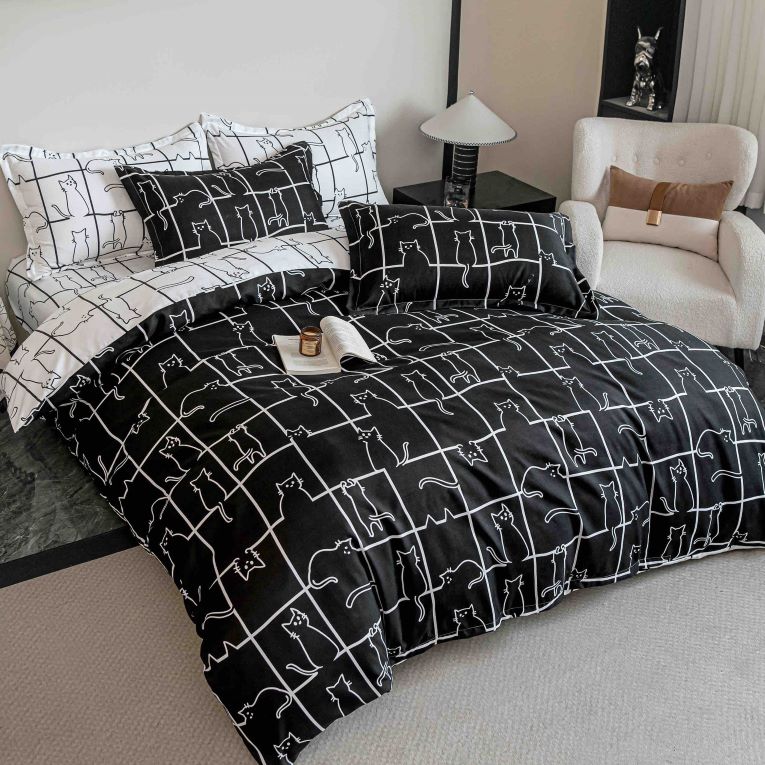 Lenjerii cu Elastic Finet Gros Pat Dublu Negru Pisici BFEJ186