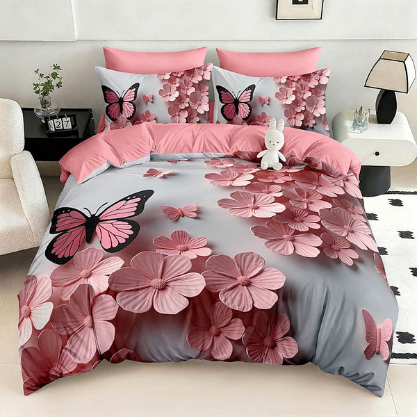 lenjerii cu elastic bumbac finet pucioasa roz gri flori fluturasi BFEP511
