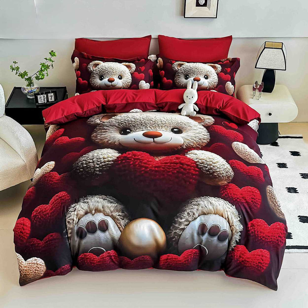 lenjerii cu elastic bumbac finet gros digital print rosu bordo ursuleti BFEJ525
