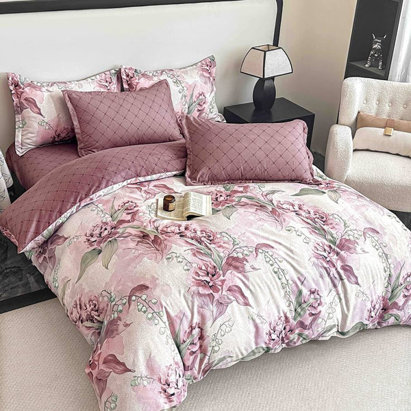 Lenjerii cu Elastic Finet Gros Pat Dublu Roz Flori BFEJ181