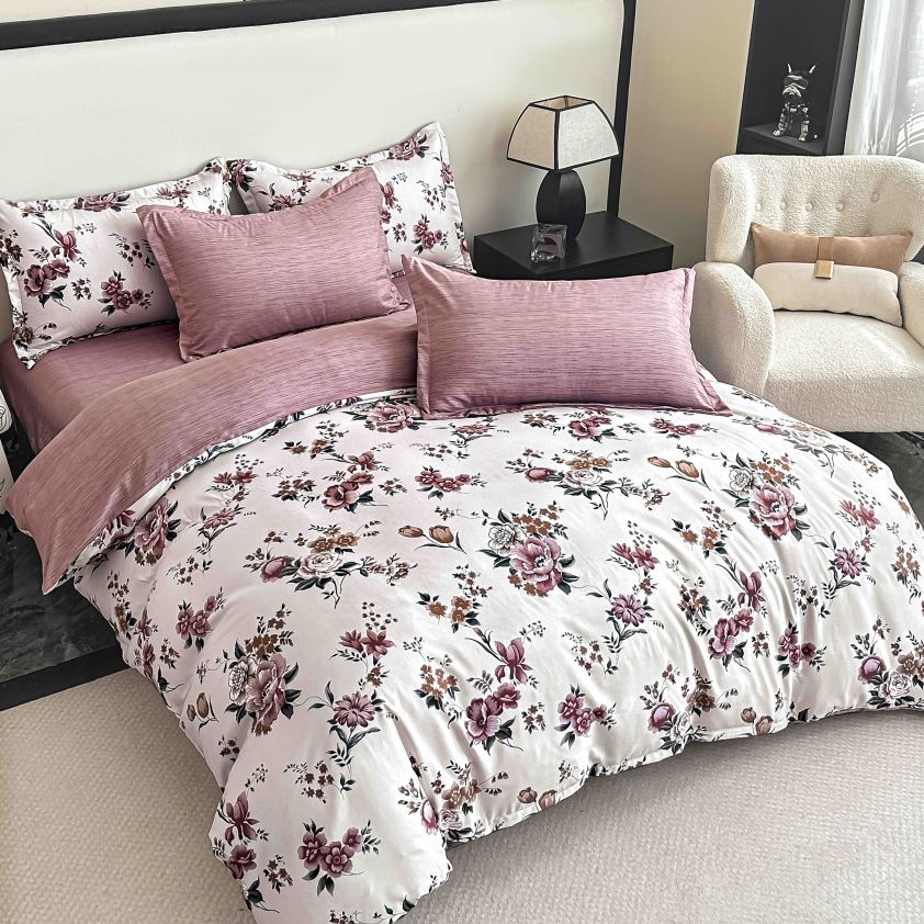 Lenjerii cu Elastic Finet Gros Pat Dublu Roz Flori BFEJ189