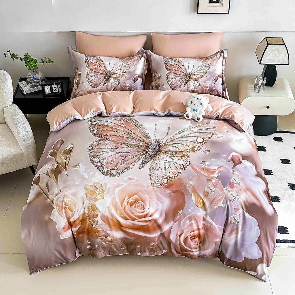 lenjerii cu elastic bumbac finet gros digital print roz flori fluturi BFEJ527