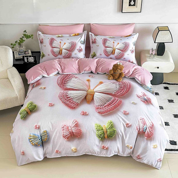 lenjerii cu elastic bumbac finet gros digital print roz alb fluturi BFEJ532