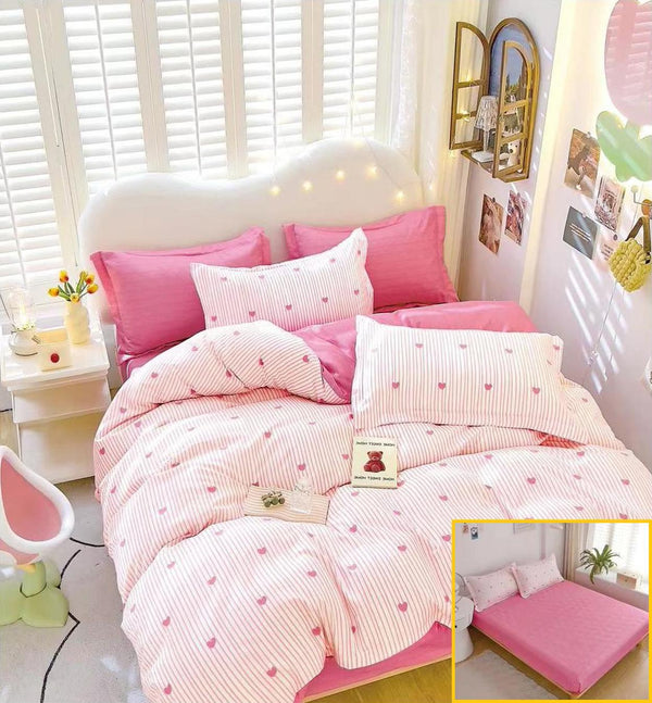 Lenjerii cu Elastic Finet Pucioasa Pat Dublu Roz Dungi BFE233