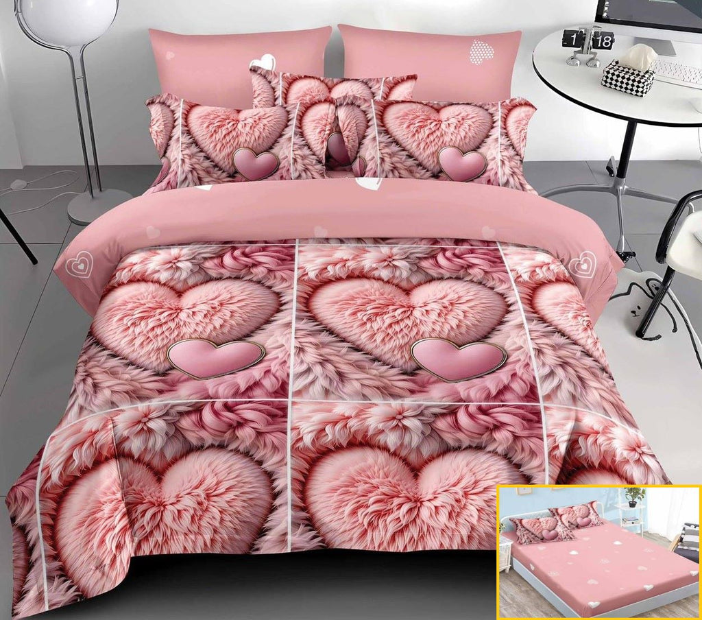 lenjerii cu elastic finet pucioasa pat dublu roz inimioare BFE333