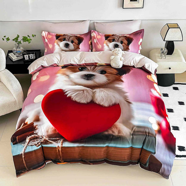 lenjerii cu elastic bumbac finet gros digital print crem roz rosu catel inimioare BFEJ528