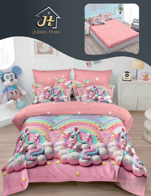 Lenjerie-cu-Elastic-Bumbac-Finet-Roz-Unicorni-BFE329