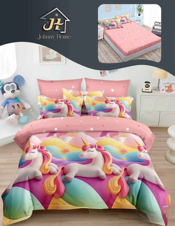 Lenjerie-cu-Elastic-Bumbac-Finet-Roz-Unicorni-BFE332