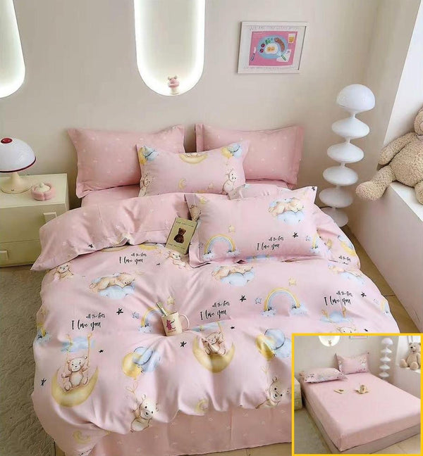 Lenjerii cu Elastic Finet Pucioasa Pat Dublu Roz Ursuleti Baloane BFE315