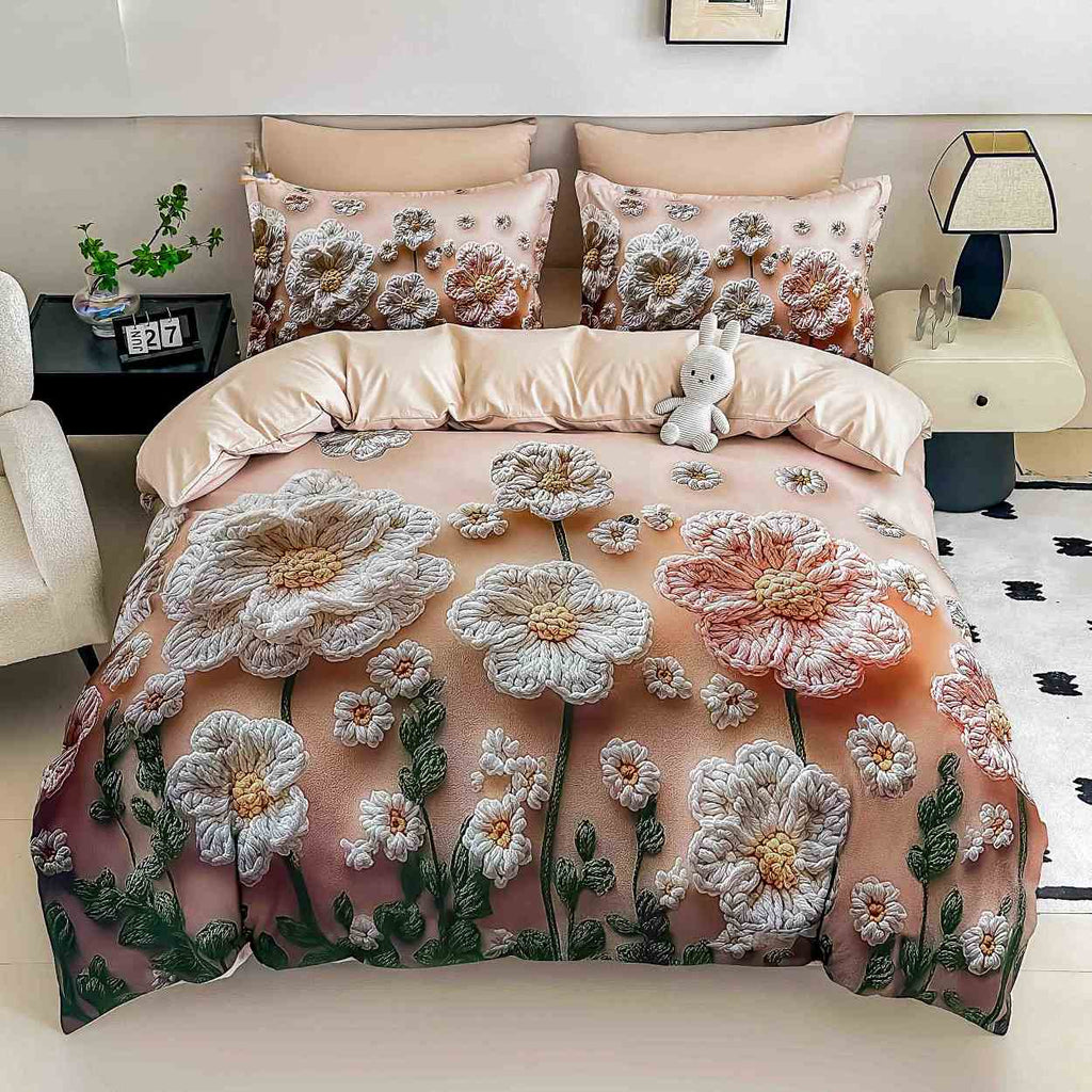 lenjerii cu elastic bumbac finet gros digital print roz verde alb flori BFEJ524