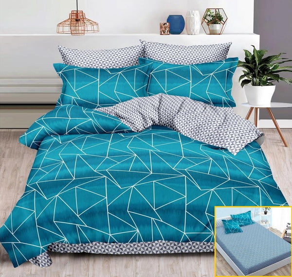 Lenjerii cu Elastic Finet Pucioasa Pat Dublu Albastru Forme Geometrice BFE309