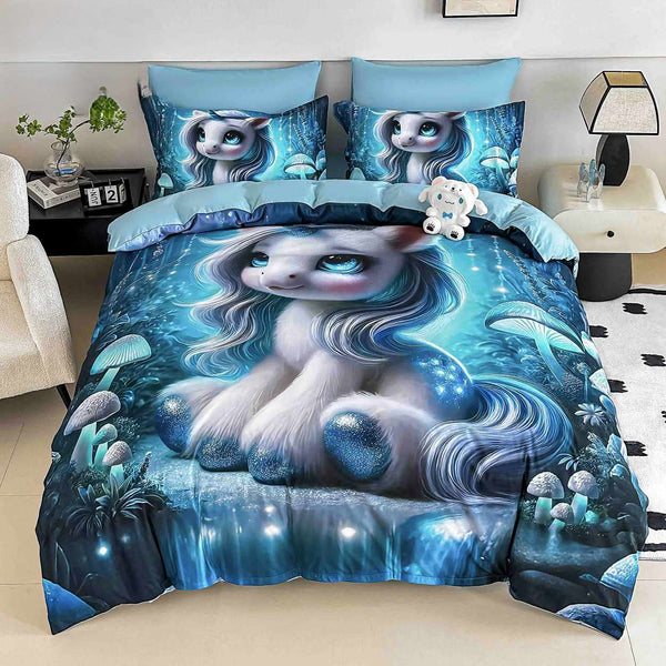 lenjerii cu elastic bumbac finet gros digital print albastru turcoaz unicorni BFEJ516
