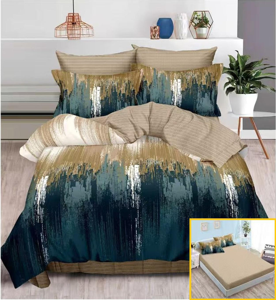 Lenjerii cu Elastic Finet Pucioasa Pat Dublu Verde Bej Abstract BFE322