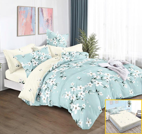 Lenjerii cu Elastic Finet Pucioasa Pat Dublu Verde Crem Floral BFE29