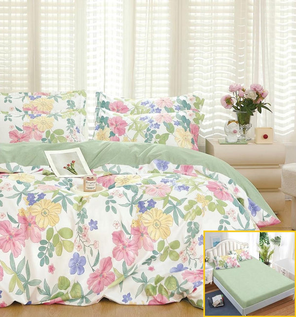 Lenjerii cu Elastic Finet Pucioasa Pat Dublu Verde Floral BFE321