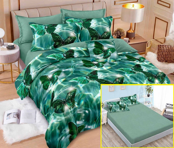 Lenjerii cu Elastic Finet Pucioasa Pat Dublu Verde Fluturi BFE358
