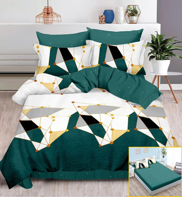 Lenjerii cu Elastic Finet Pucioasa Pat Dublu Verde Geometric BFE149