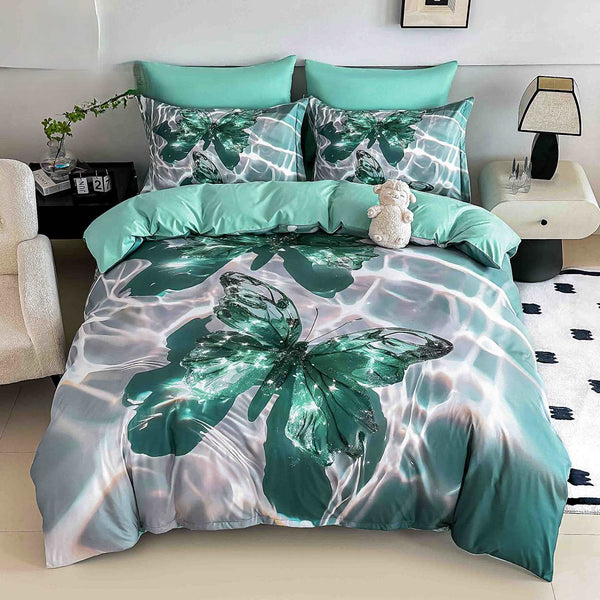 lenjerii cu elastic bumbac finet gros digital print verde turcoaz gri fluturi BFEJ529