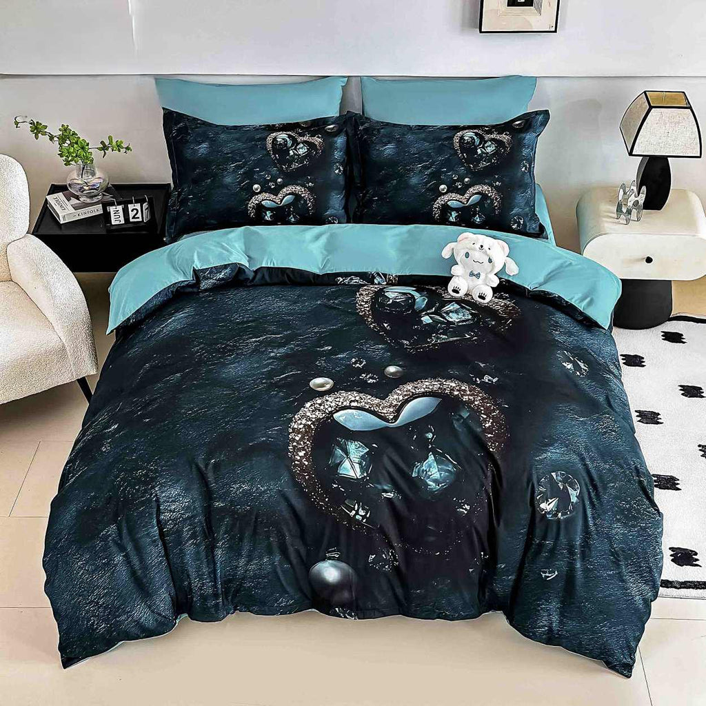 lenjerii cu elastic bumbac finet gros digital print albastru verde inimioare BFEJ526