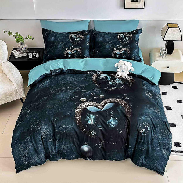 lenjerii cu elastic bumbac finet gros digital print albastru verde inimioare BFEJ526