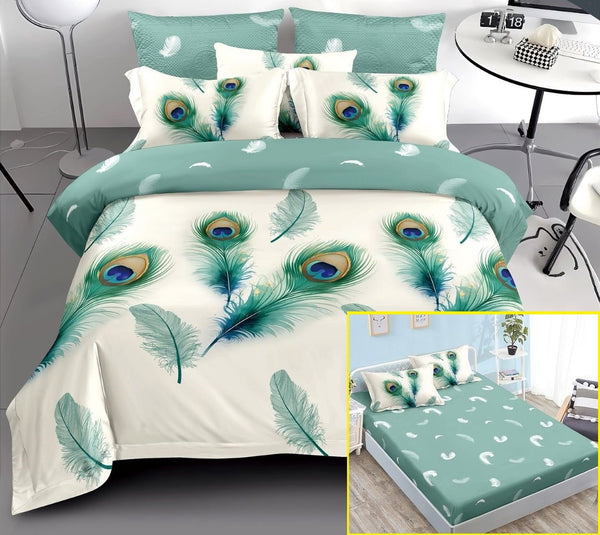 Lenjerii cu Elastic Finet Pucioasa Pat Dublu Alb Verde Pana BFE362