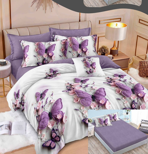 Lenjerii cu Elastic Finet Pucioasa Pat Dublu mov alb fluturi BFE363