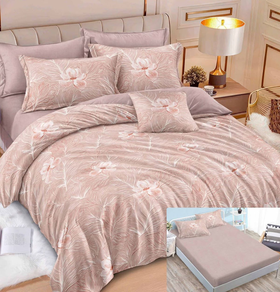 Lenjerii cu Elastic Finet Pucioasa Pat Dublu roz pudra flori BFE364