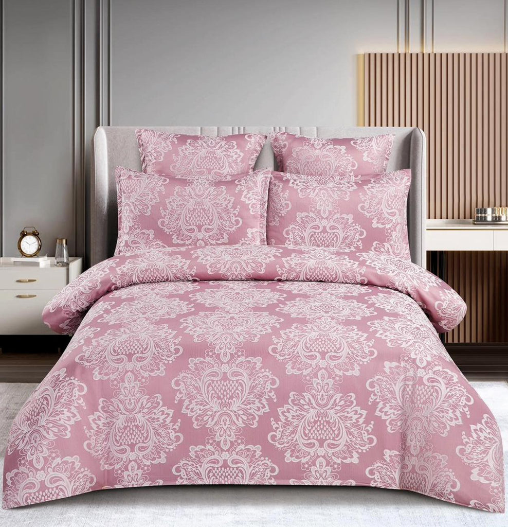 Lenjerii cu Elastic Jacquard Pat Dublu Oriental Roz Prafuit JA02