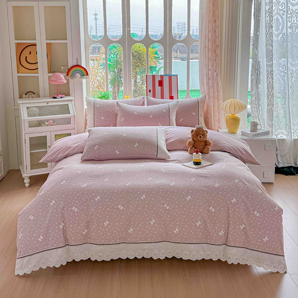 Lenjerii Bumbac 100% Premium cu Elastic Pat Dublu 4 Piese Roz Fundite BB12