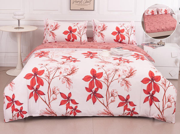 Lenjerii Bumbac cu Elastic 1+1 Gratis Albe Rosii Floral LE742