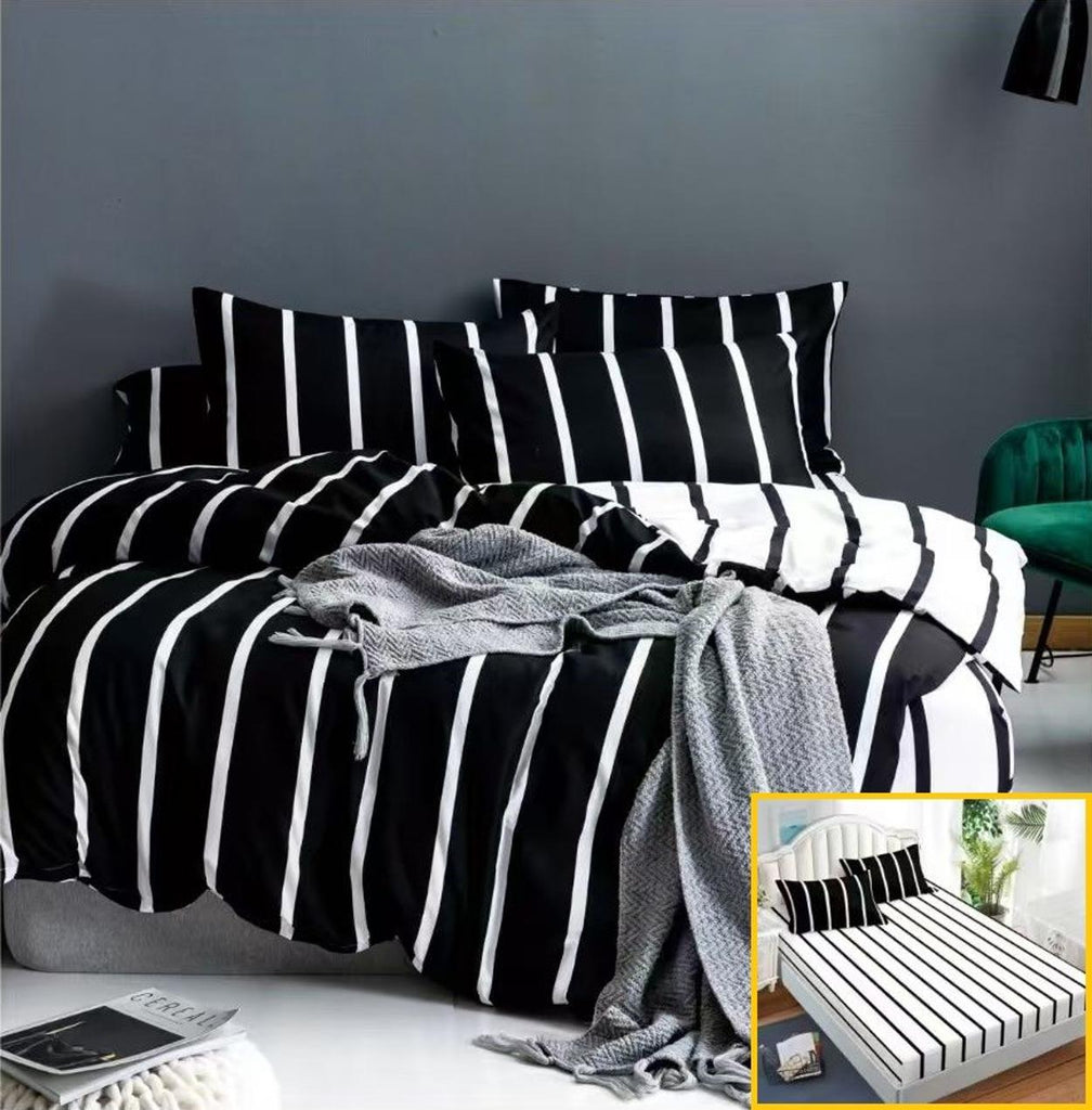 Lenjerii Bumbac cu Elastic 1+1 Gratis Alb Negru Dungi LE147