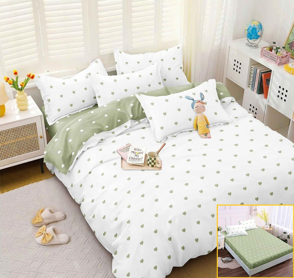 Lenjerii Bumbac cu Elastic 1+1 Gratis Albe Verzi Inimioare LE130