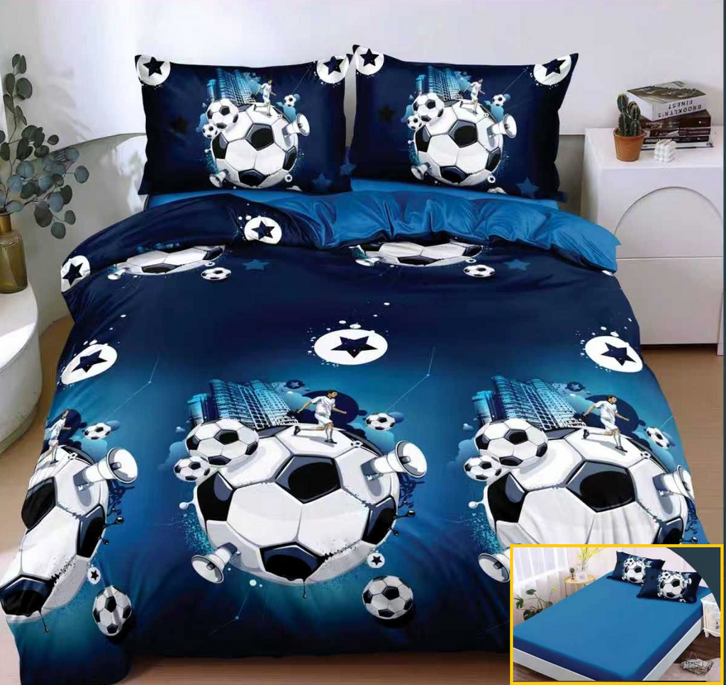 Lenjerie-cu-Elastic-Bumbac-Satinat-Superior-4-Piese-Albastru-Alb-Fotbal-LE151