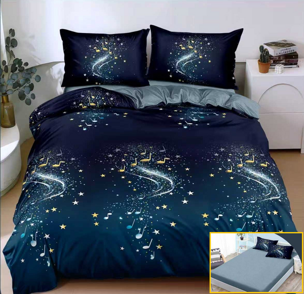 Lenjerie-cu-Elastic-Bumbac-Satinat-Superior-4-Piese-Albastru-Stelute-LE163