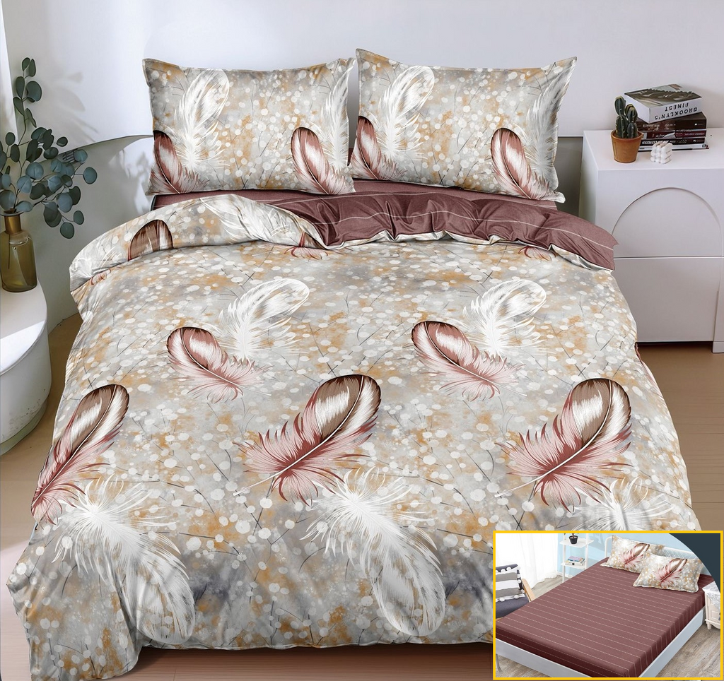 Lenjerie-cu-Elastic-Bumbac-Satinat-Superior-4-Piese-Crem-Argintiu-Pene-LE157