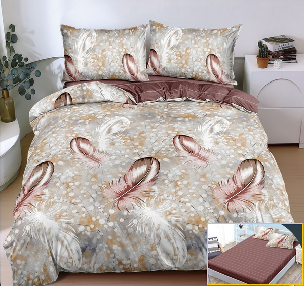 Lenjerie-cu-Elastic-Bumbac-Satinat-Superior-4-Piese-Crem-Argintiu-Pene-LE157